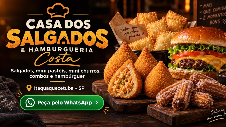 Página inicial do site da Casa dos Salgados & Hamburgueria Costa, publicado pela Valtreo