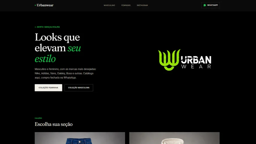 Página inicial do site da Urbanwear, publicado pela Valtreo