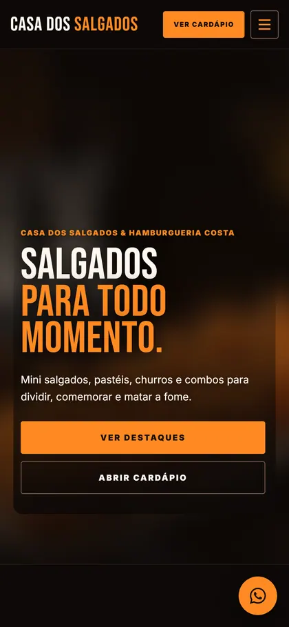 Versão para celular do site da Casa dos Salgados