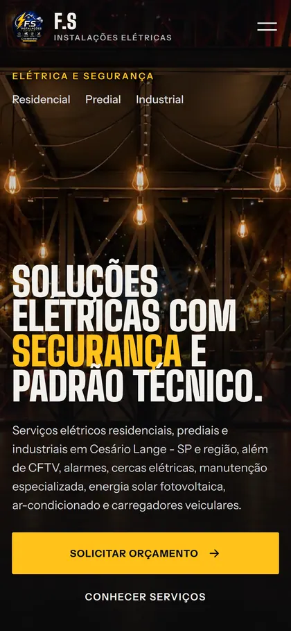 Versão para celular do site da F.S Instalações Elétricas