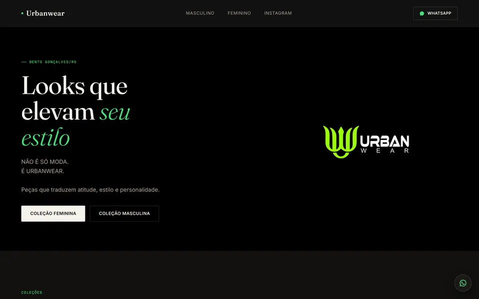 Página inicial do site da Urbanwear, com a chamada Looks que elevam seu estilo