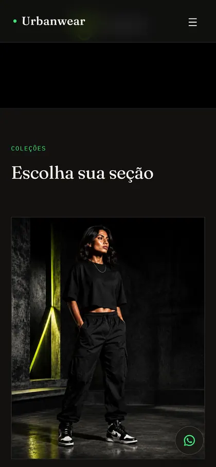 Versão para celular do site da Urbanwear